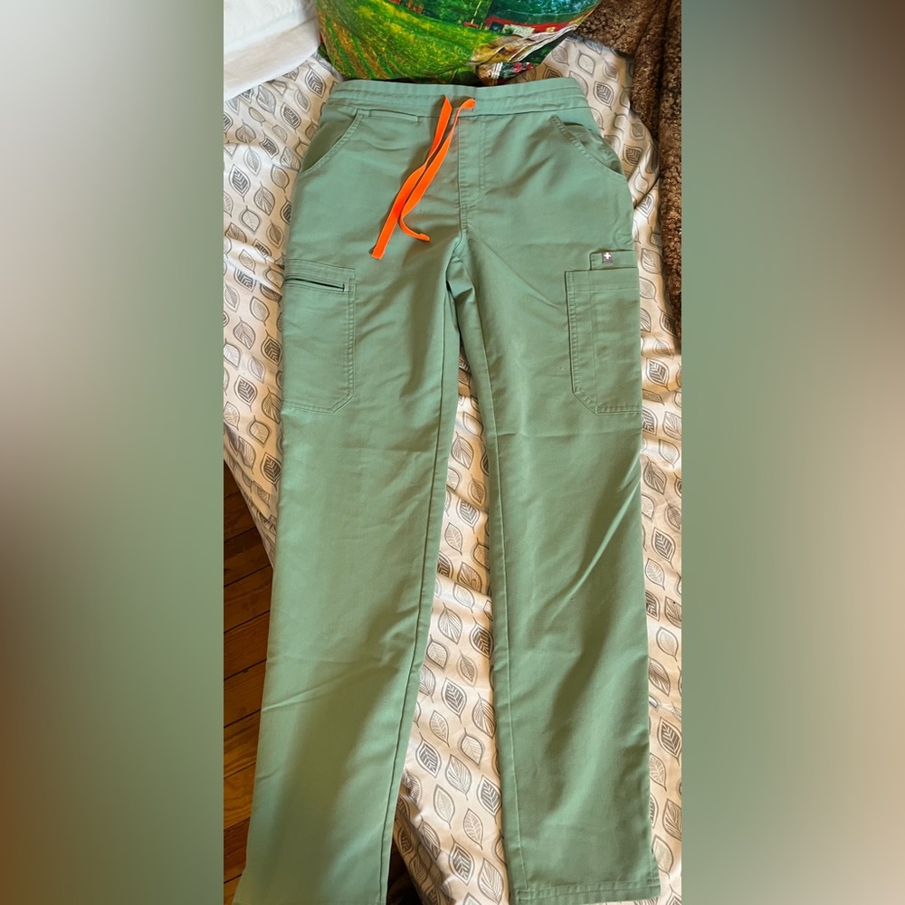 XS Figs sea foam (OR) green pants